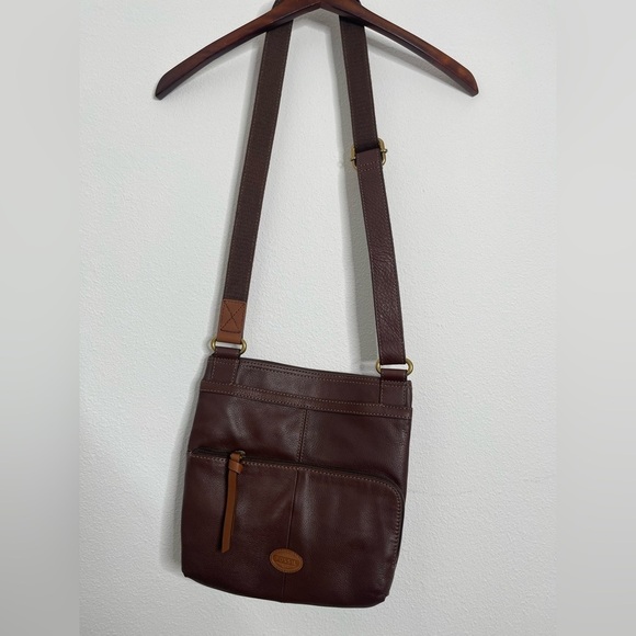 Fossil Morgan Traveler Brown Pebbled Leather Crossbody Purse - Picture 4 of 11